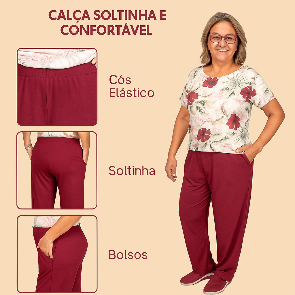 Calça Plus Size Feminina G5 Reta 60 Pilates Gestante Pijama Feminino M G GG G1 G2 G3 G4 Grávida
