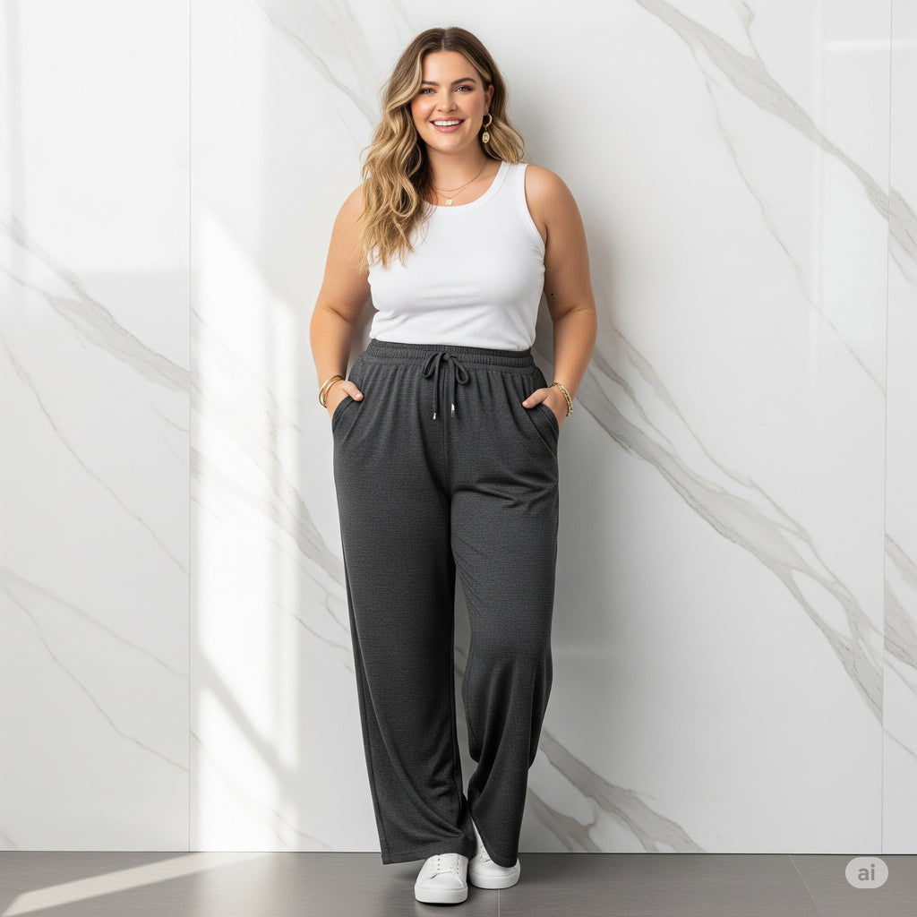 Calça Feminina Plus Size de Malha Reta Gestante Pijama Feminino Lycra Larga Pilates Grávida G4 G3 G2