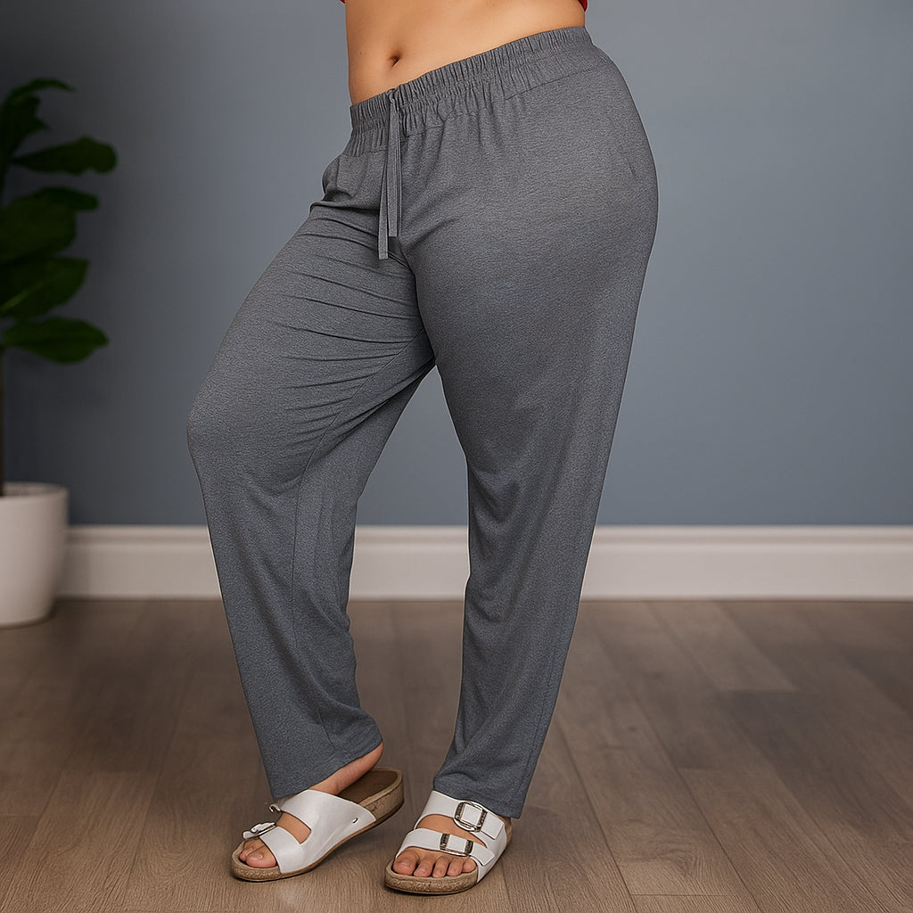 Calça Feminina Plus Size de Malha Reta Gestante Pijama Feminino Lycra Larga Pilates Grávida G4 G3 G2