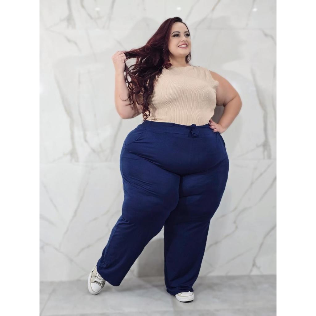 Calça Feminina Plus Size de Malha Reta Gestante Pijama Feminino Lycra Larga Pilates Grávida G4 G3 G2