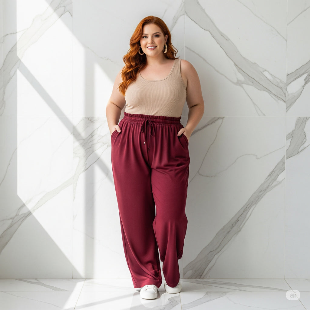 Calça Feminina Plus Size de Malha Reta Gestante Pijama Feminino Lycra Larga Pilates Grávida G4 G3 G2