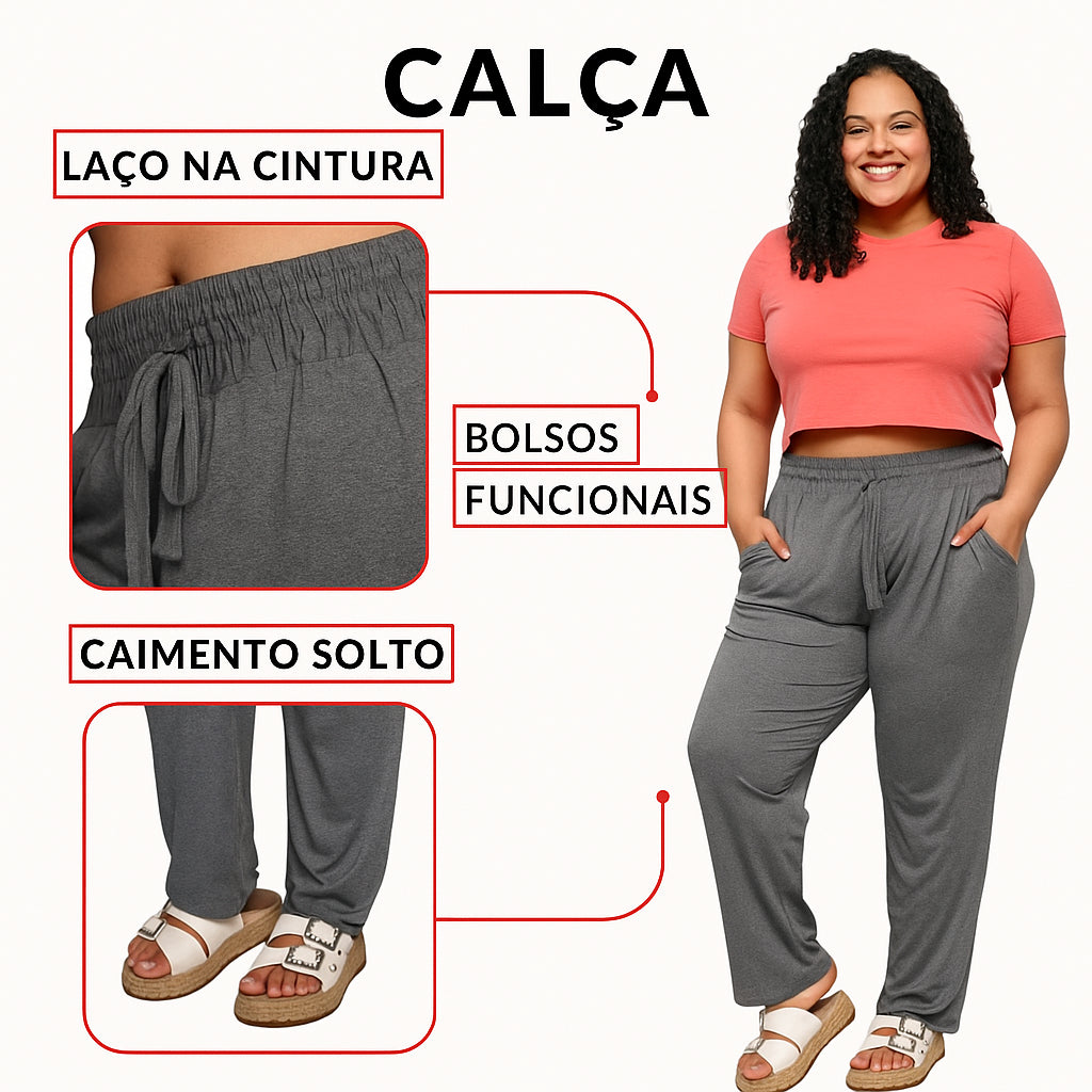 Calça Plus Size Feminina G5 Reta 60 Pilates Gestante Pijama Feminino M G GG G1 G2 G3 G4 Grávida