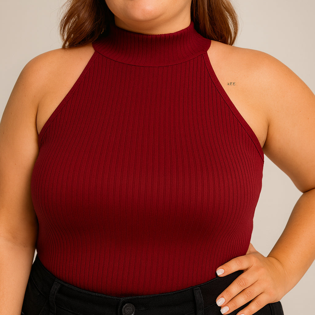 Regata Feminina Canelada Blusa Ribana Plus Size Gola Alta Blusinha Cacharrel Basica Elegante