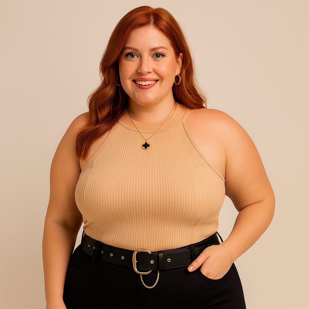 Regata Feminina Canelada Blusa Ribana Plus Size Gola Alta Blusinha Cacharrel Basica Elegante