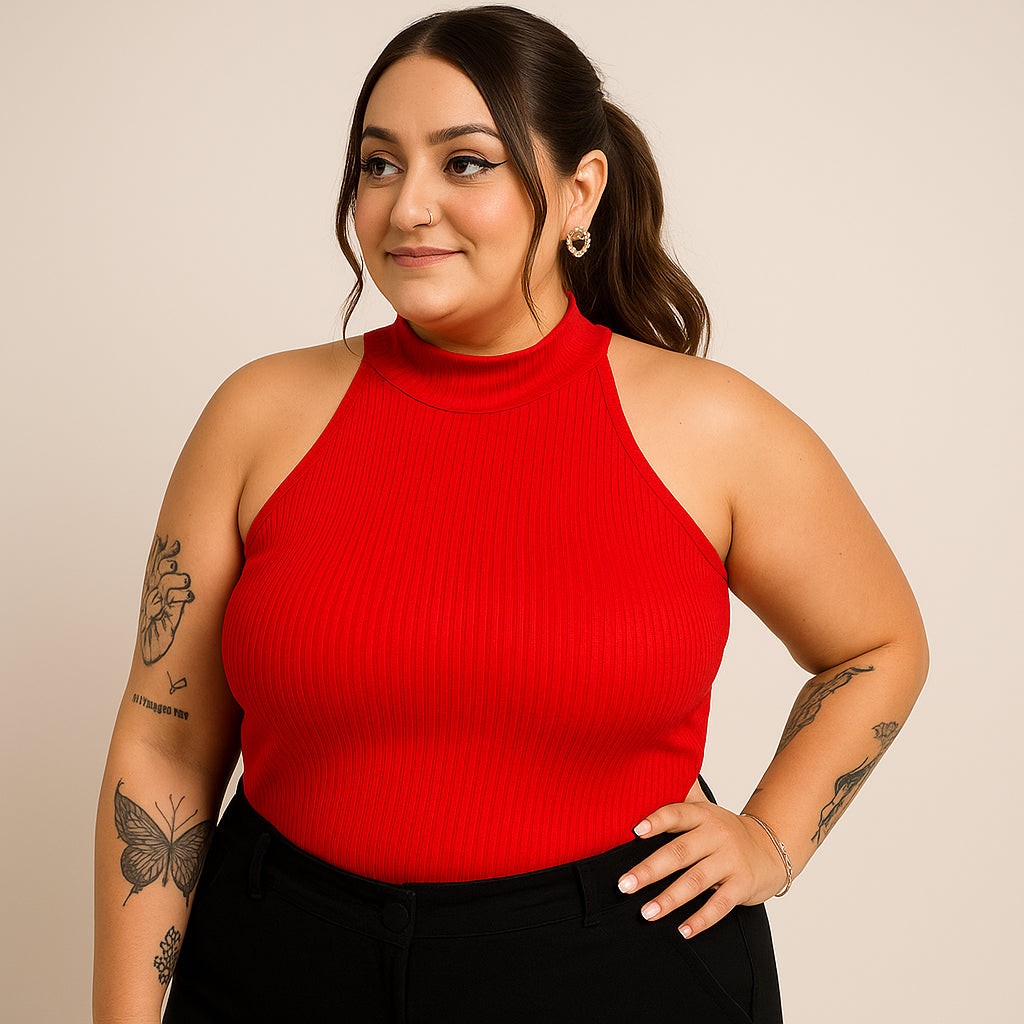 Blusa Regata Feminina Canelada Gola Alta Plus Size Cacharrel Blusinha Feminino Ribana Basica Elegante