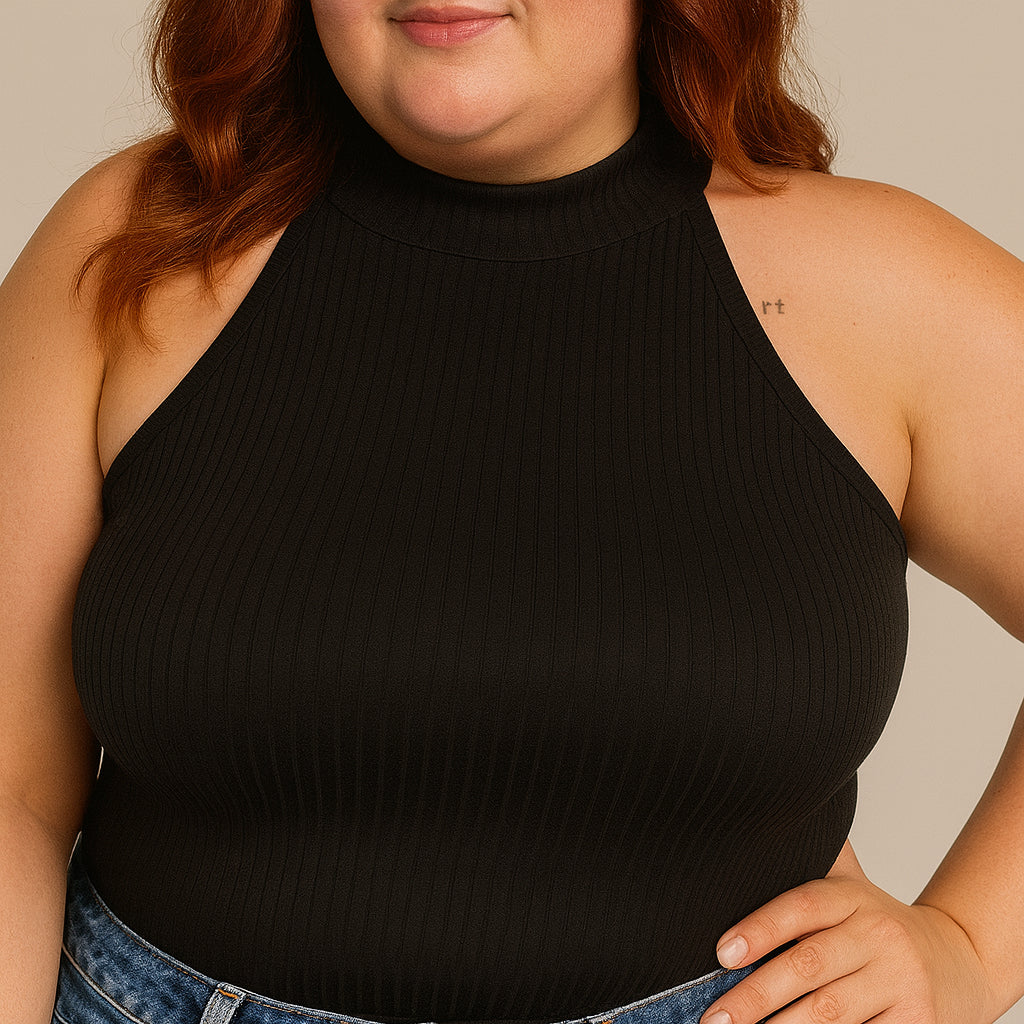 Regata Feminina Canelada Blusa Ribana Plus Size Gola Alta Blusinha Cacharrel Basica Elegante