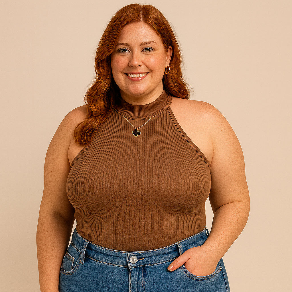 Blusa Regata Feminina Canelada Gola Alta Plus Size Cacharrel Blusinha Feminino Ribana Basica Elegante