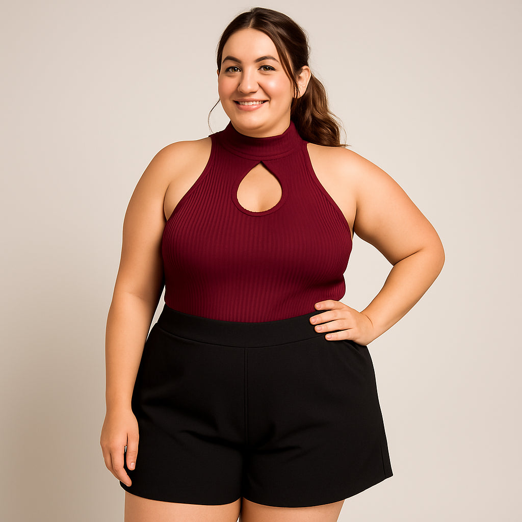 Blusinha Regata Feminina Canelada Blusa Gola Alta Plus Size Cacharrel Ribana Basica Elegante