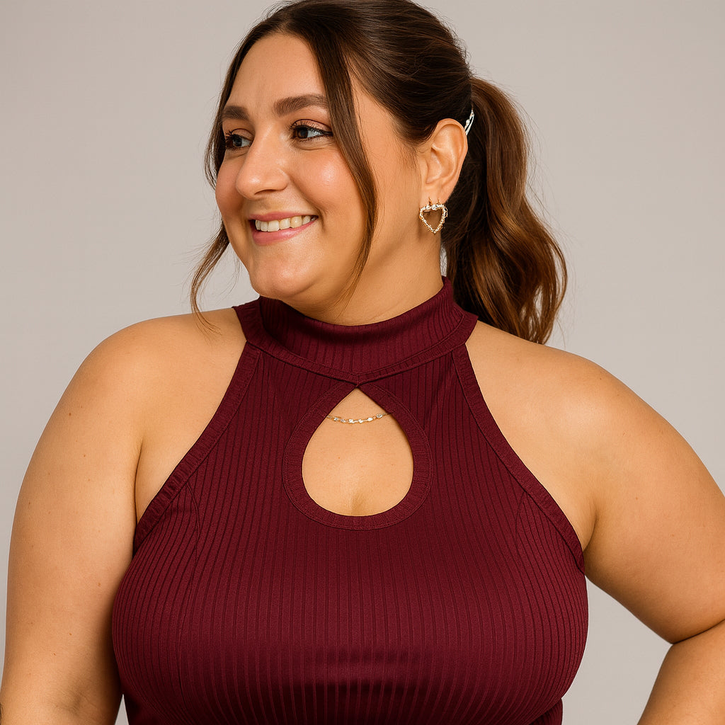 Blusinha Regata Feminina Canelada Blusa Gola Alta Plus Size Cacharrel Ribana Basica Elegante