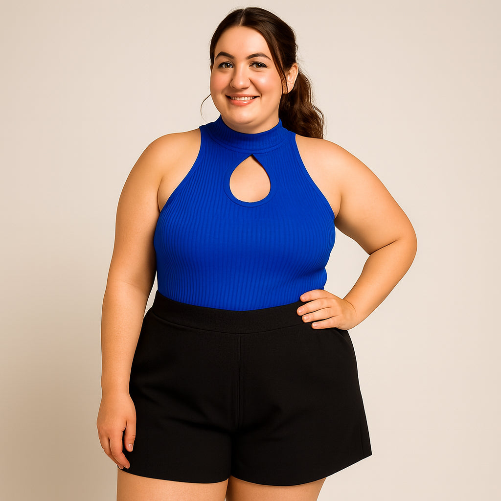 Regata Feminina Ribana Canelada Blusa Plus Size Gola Alta Blusinha Cacharrel Basica Elegante