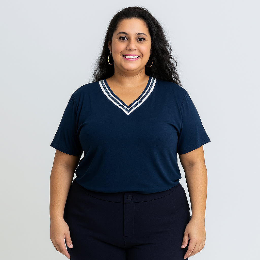 Blusa Feminina Plus Size Gola V Malha Soltinha Básica Blusinha Elegante Viscolycra Camiseta Elegante