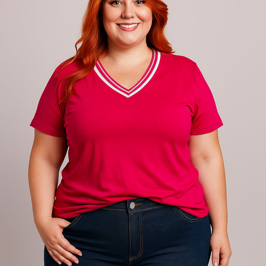 Blusa Feminina Plus Size Gola V Malha Soltinha Básica Blusinha Elegante Viscolycra Camiseta Elegante