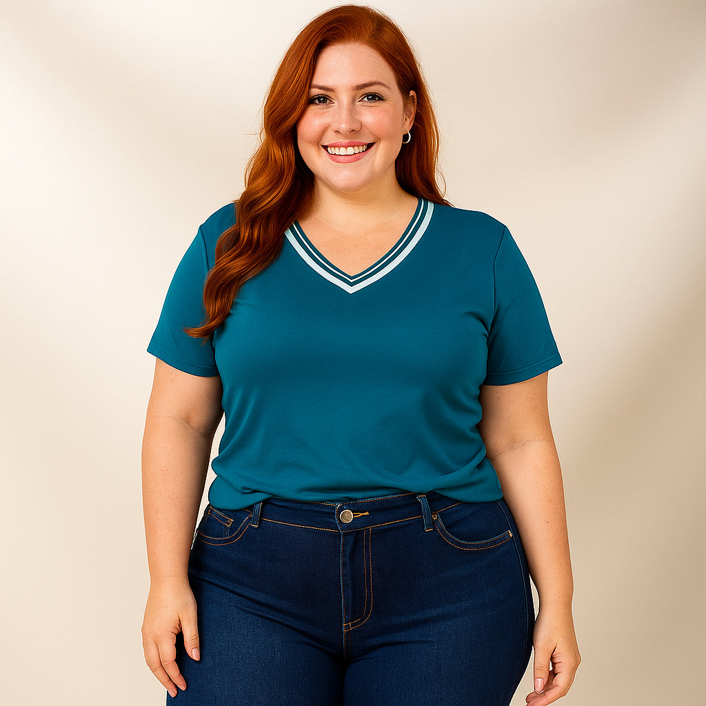 Blusa Feminina Plus Size Gola V Malha Soltinha Básica Blusinha Elegante Viscolycra Camiseta Elegante