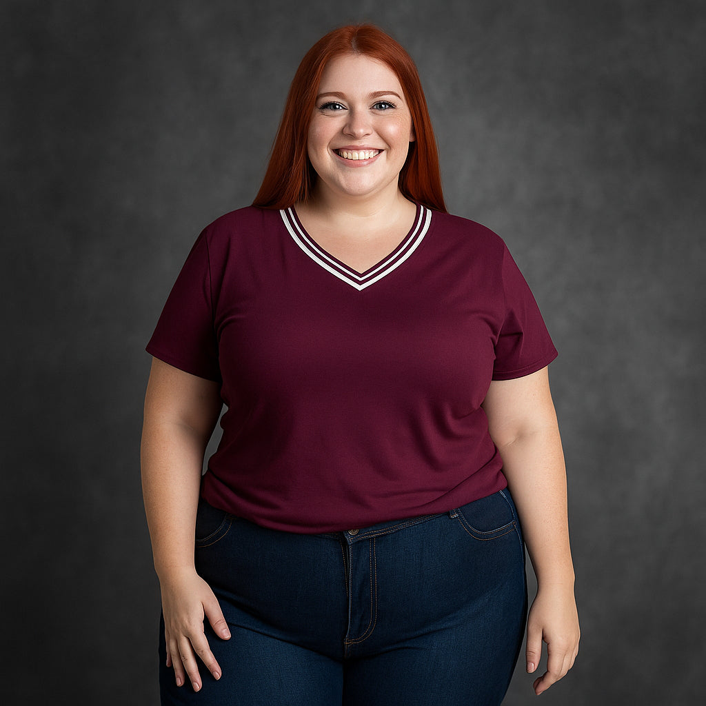 Blusa Feminina Plus Size Gola V Malha Soltinha Básica Blusinha Elegante Viscolycra Camiseta Elegante