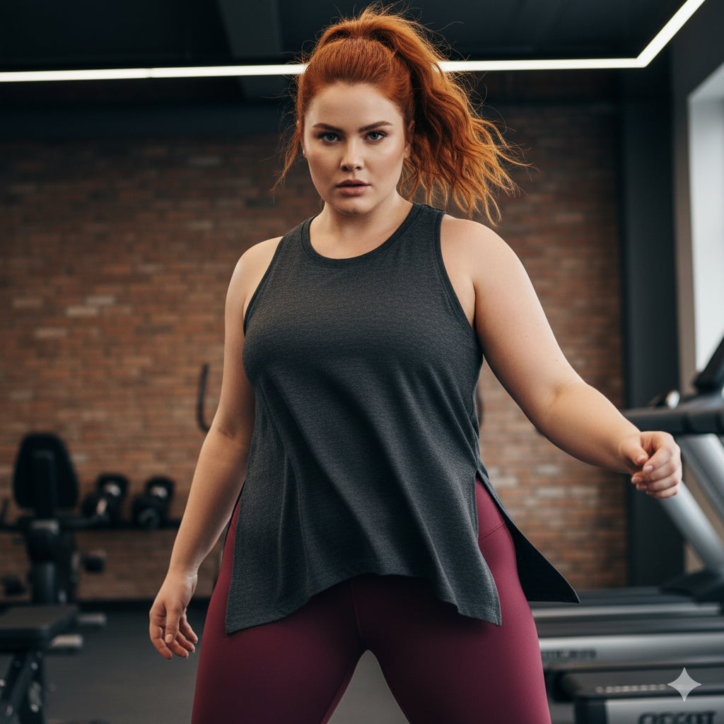 Regata Feminina Academia Plus Size Tapa Bumbum G1 ao G5 Alça Larga Soltinha Blusa Básica Viscolycra Cavada Verão Treino