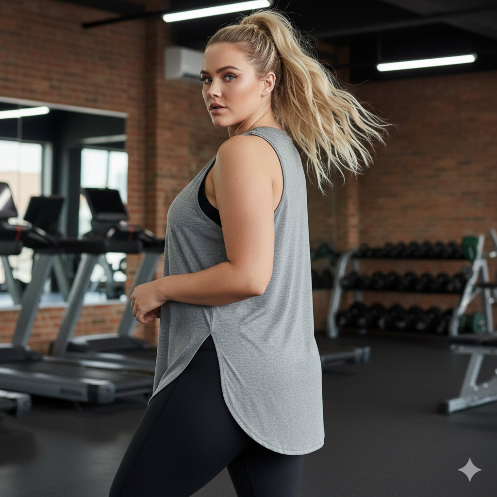 Regata Feminina Academia Plus Size Tapa Bumbum G1 ao G5 Alça Larga Soltinha Blusa Básica Viscolycra Cavada Verão Treino