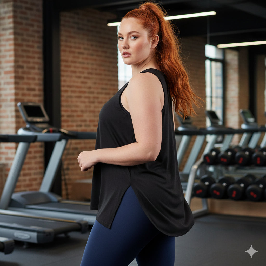 Regata Feminina Academia Plus Size Tapa Bumbum G1 ao G5 Alça Larga Soltinha Blusa Básica Viscolycra Cavada Verão Treino