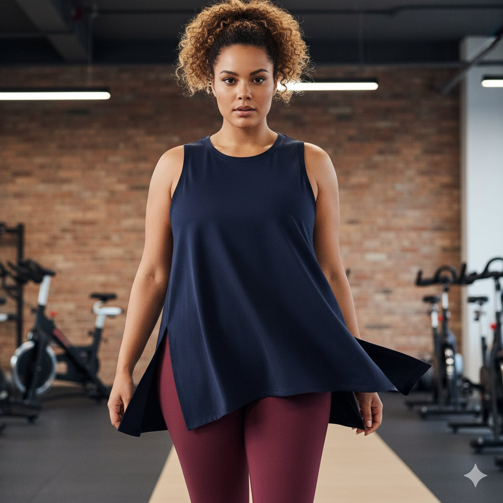 Regata Academia Feminina Plus Size Básica Tapa Bumbum Alça Grossa Soltinha Treino Cavada Confortável