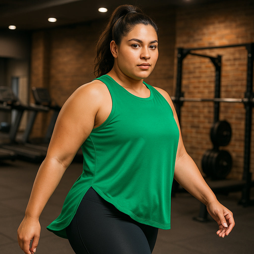 Regata Academia Feminina Plus Size Básica Tapa Bumbum Alça Grossa Soltinha Treino Cavada Confortável